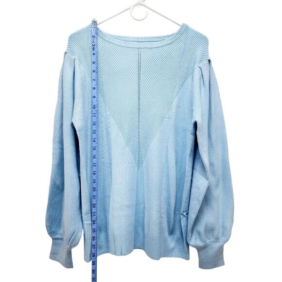 Light Blue Knitted Pullover Sweater Womens Size 2XL Ribbed Pattern Puff Sleeves - Picture 4 of 12